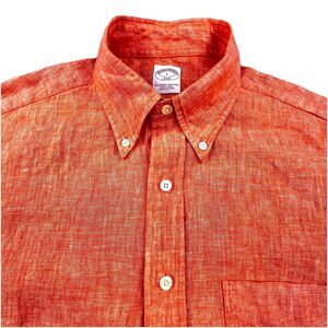 Brooks Brothers 346 Linen Shirt Mens Large Salmon Orange Button Down Long Sleeve